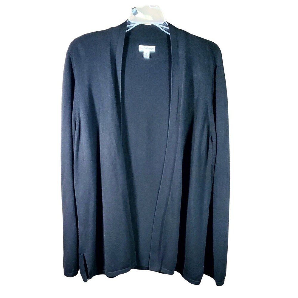 Croft & Barrow Black Open Front Knit Cardigan Size L Cozy Layering Essential